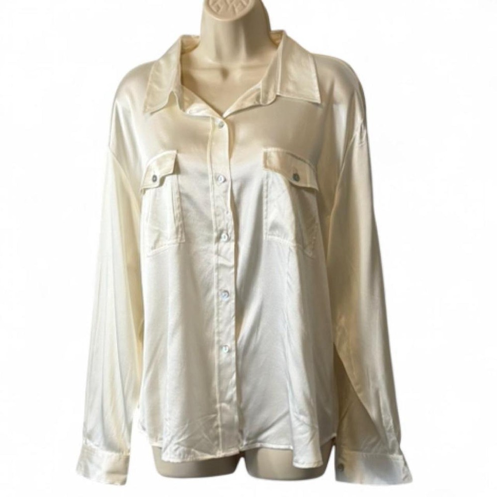 Vintage 90s/Y2K Chico's Ivory Silk Utility Blouse, Women's Size XL